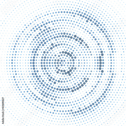 Bluish grey dotted circle with halftone effect. Simple vector graphics
