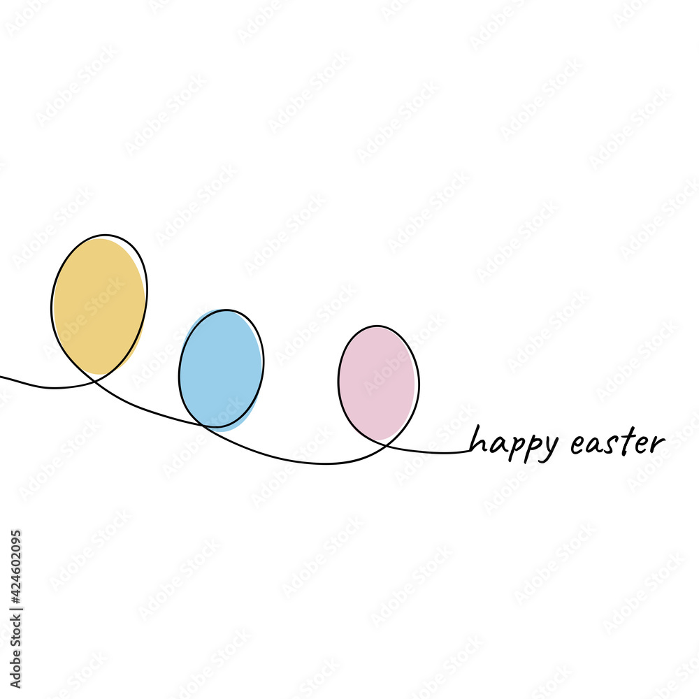 Happy Easter eggs banner in black scribble style hand drawn with thin line, divider shape. Isolated on white background. Vector illustration