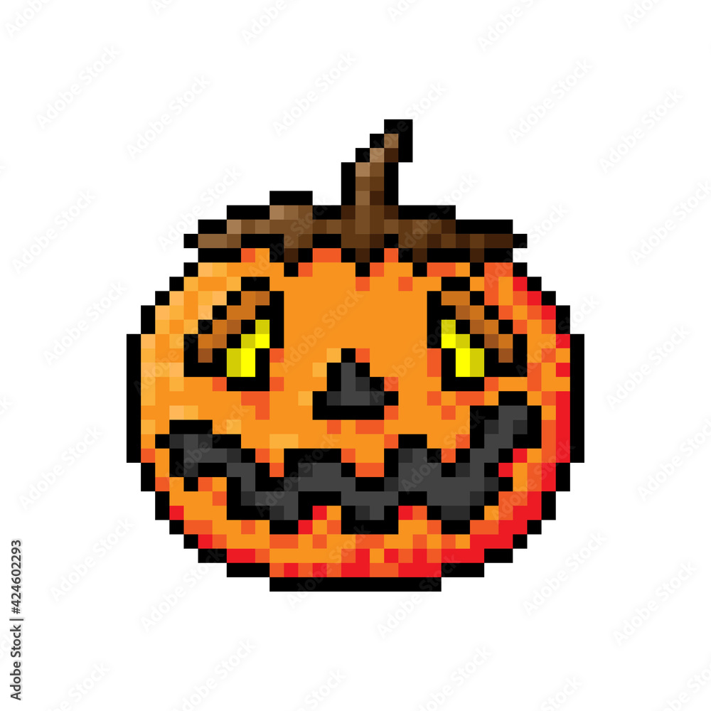 Pixel halloween pumpkin icon. Front view. Vector simple flat graphic illustration. The isolated object on a white background. Isolate. Pixel halloween pumpkin icon. Front view. Vector simple flat graphic illustration. The isolated object on a white background. Isolate.