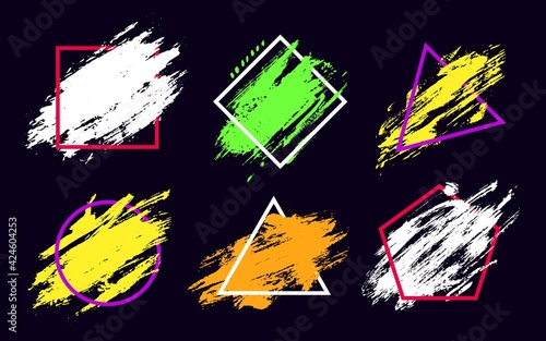 Graphic texture by brush, stroke element with border shape set, isolated on b...