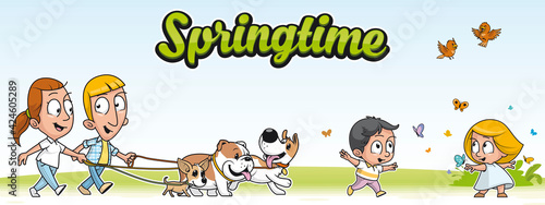 Group of people in a springtime day in the countryside