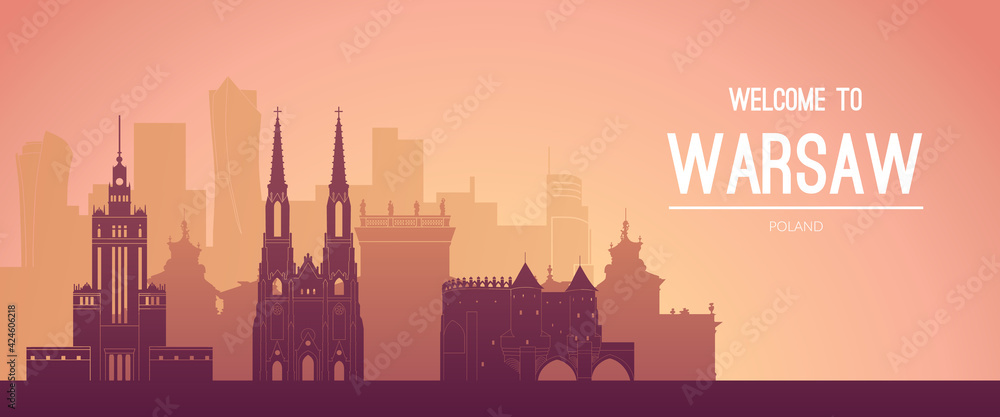Naklejka premium Warsaw, Poland famous city scape view.