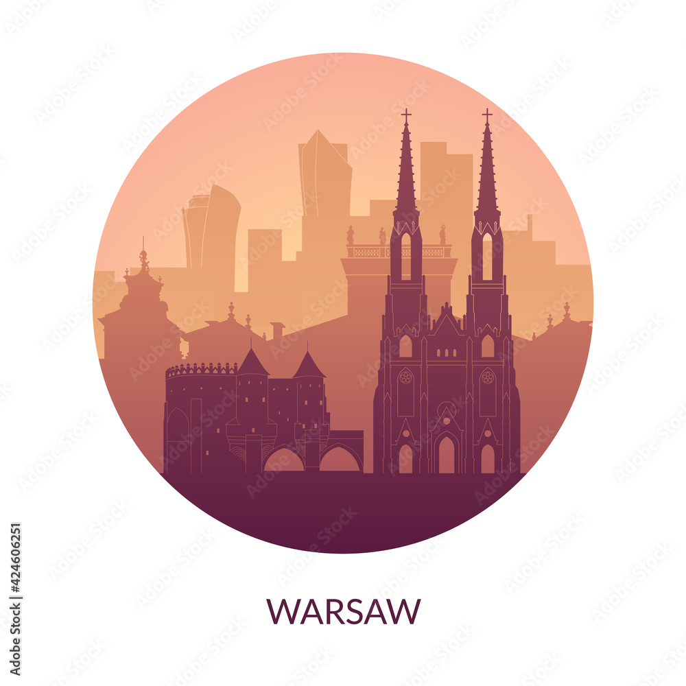 Warsaw, Poland famous city scape view. Warsaw, Poland famous city scape view.