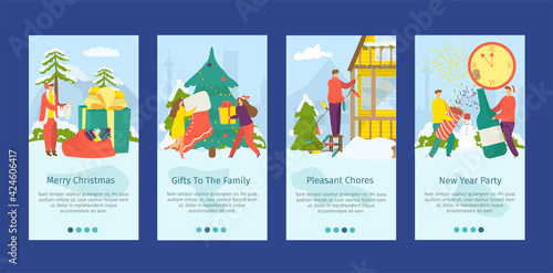 Christmas mobile landing set, winter happy holiday website, vector illustrati...