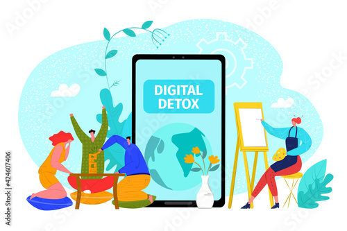 Digital detox, communication offline without device concept, vector illustration. Exit huge smartphone technology, internet user disconnect