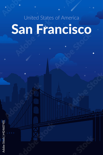 San Francisco, USA famous city scape background.