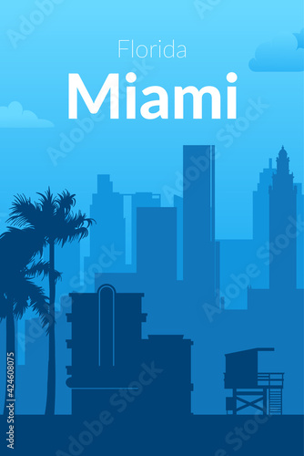 Miami, USA famous city scape view background.