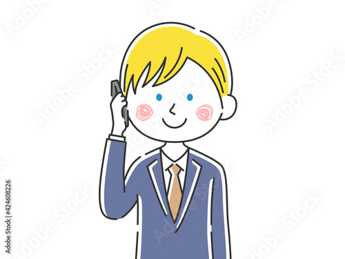 電話をする白人ビジネスマンのイラスト