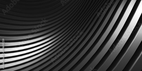 Parallel lines Black plastic tube texture Black curve distorted shape Modern abstract 3d illustration