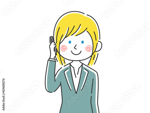 電話をする白人ビジネスウーマンのイラスト