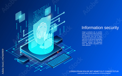 Data protection, information security flat isometric vector concept illustration