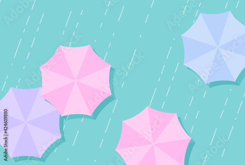 vector background with umbrellas in the rain for banners, cards, flyers, social media wallpapers, etc.