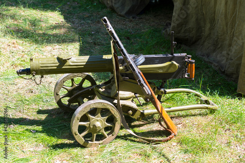 Legendary easel machine gun Maxim and machine gun PPSh
