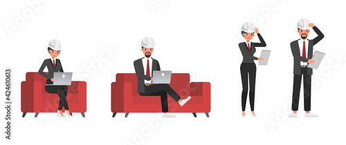 Set of engineer people working character vector design. Presentation in various action with emotions. no10 photo