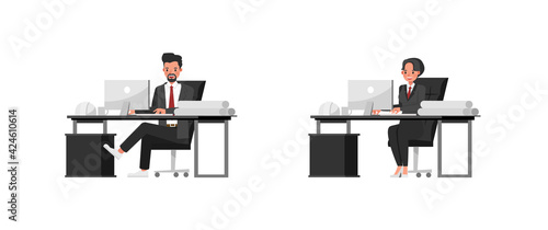 Set of engineer people working character vector design. Presentation in various action with emotions. no11 photo