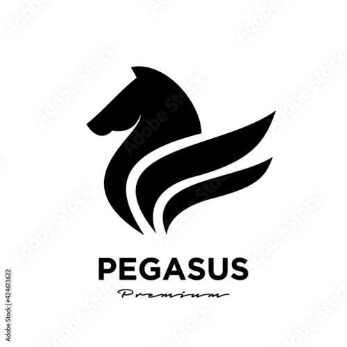 premium fly winged horse pegasus black Vector logo icon template design isolated background