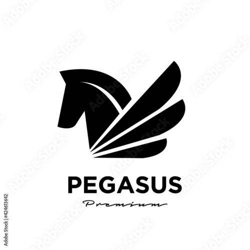 Pegasus Fly Horse, Black Horse, Design Inspiration Vector logo