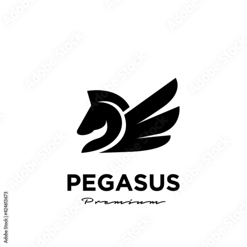 Pegasus Fly Horse, Black Horse, Design Inspiration Vector logo