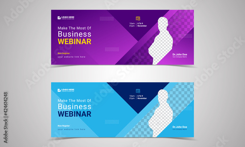 webinar Facebook cover banner template.webinar invites style web Banner templates. Header Banner Live Business webinar promotion and Online Education other online Event seminars poster,  trendy color.