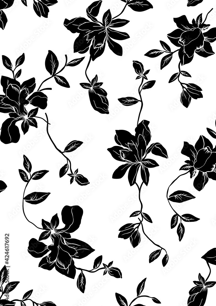 Obraz premium Seamless flowers texture pattern, floral effect print.