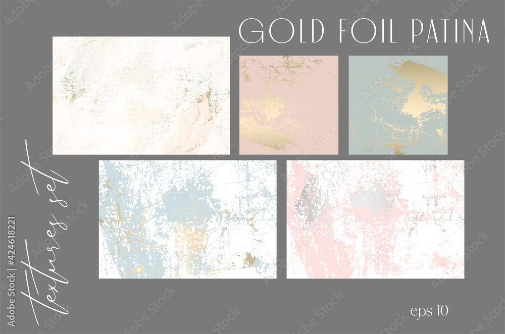 chic gold foil patina worn marble texture set abstract torn paper or wall backgrounds 