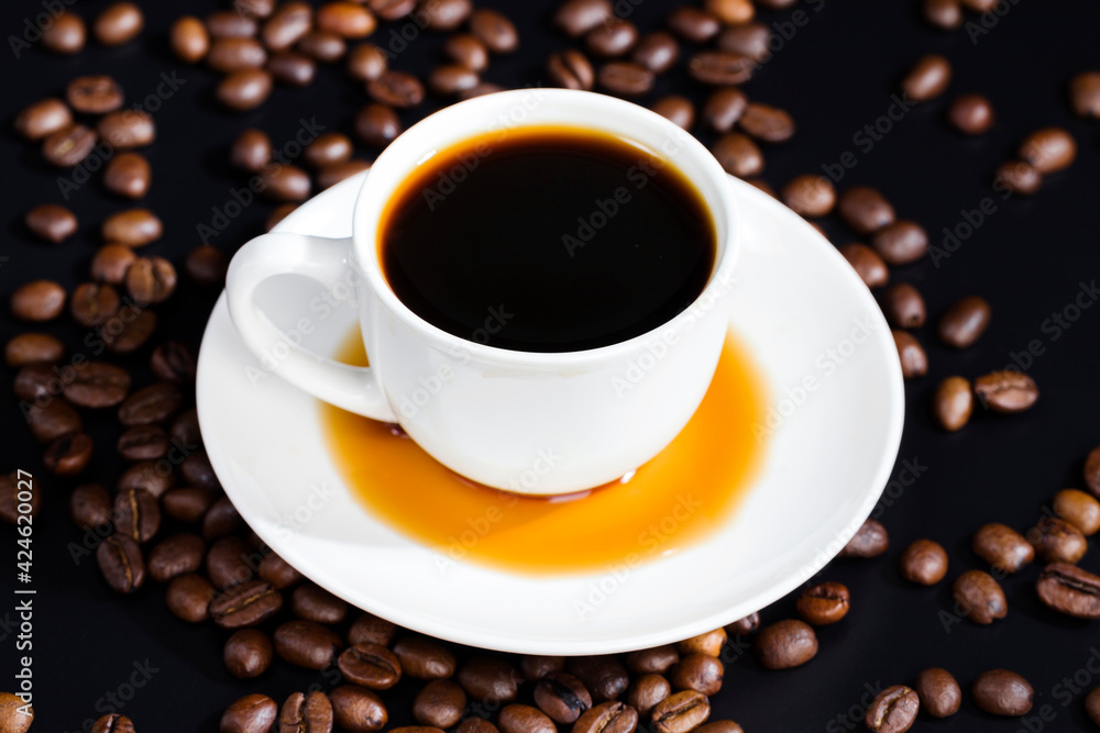 whole and flavorful coffee beans scattered in a chaotic order whole and flavorful coffee beans scattered in a chaotic order