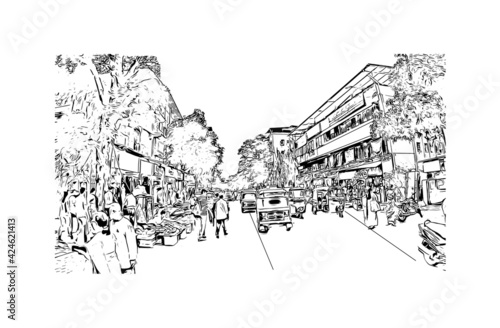 Building view with landmark of Dombivli is the 
city in India. Hand drawn sketch illustration in vector. photo