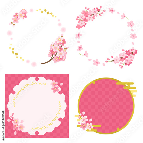 和風の桜の円と正方形のフレームセット
