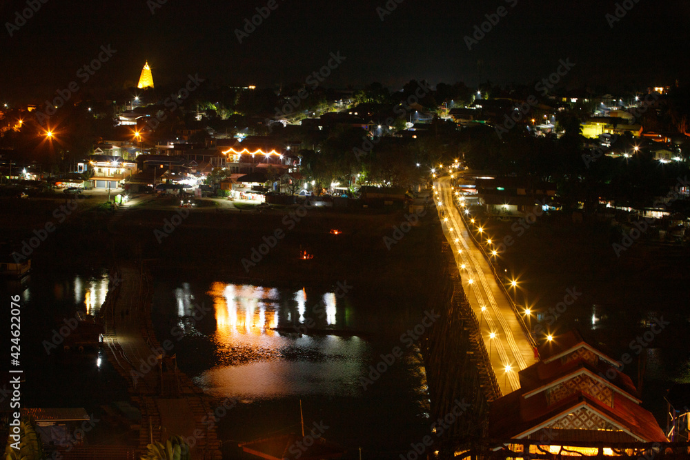 Landscape of Sangklaburi or Myanmar Wooden Bridge from point of view