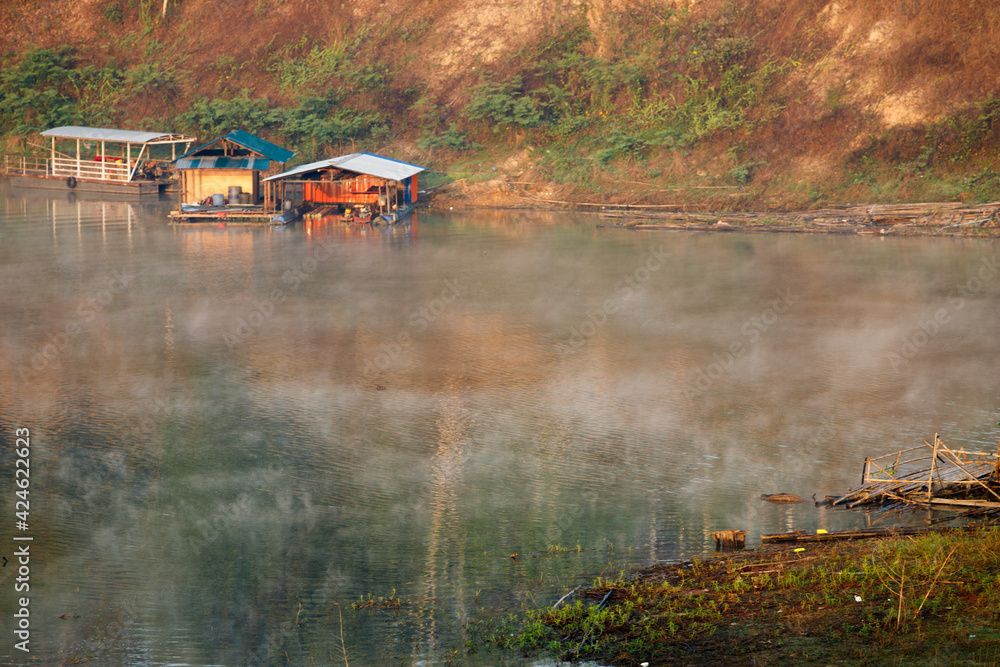 Fototapeta premium Surreal landscape Foggy and fog float up above river
