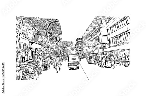 Building view with landmark of Dombivli is the 
city in India. Hand drawn sketch illustration in vector. photo