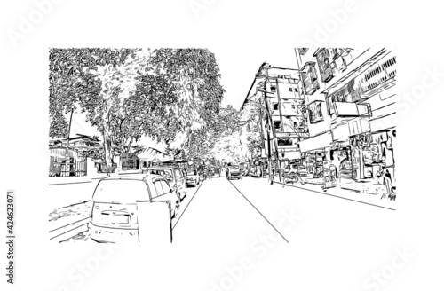 Building view with landmark of Dombivli is the 
city in India. Hand drawn sketch illustration in vector. photo