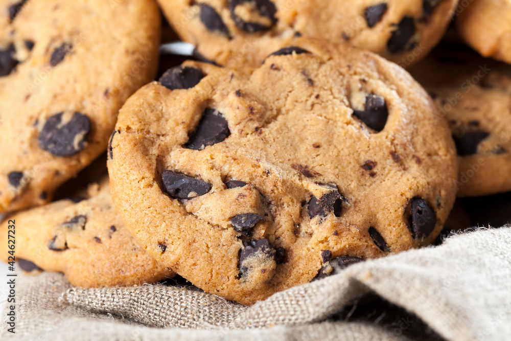 cookies with chocolate pieces inside close up