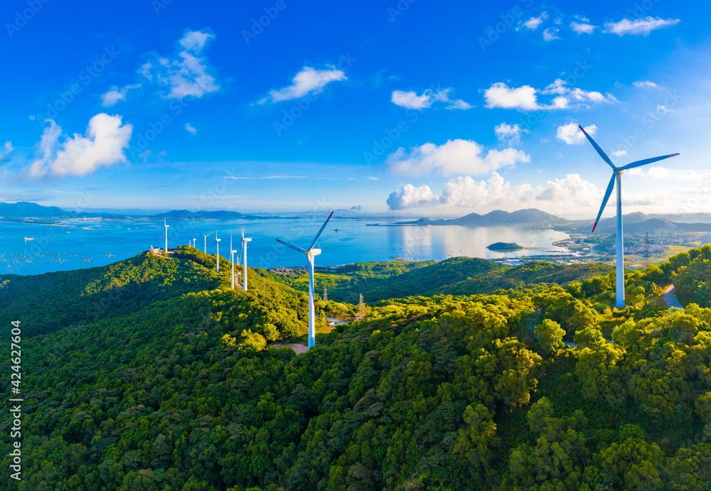Big windmill in Hailing Island, Yangjiang City, Guangdong Province, China - obrazy, fototapety, plakaty 