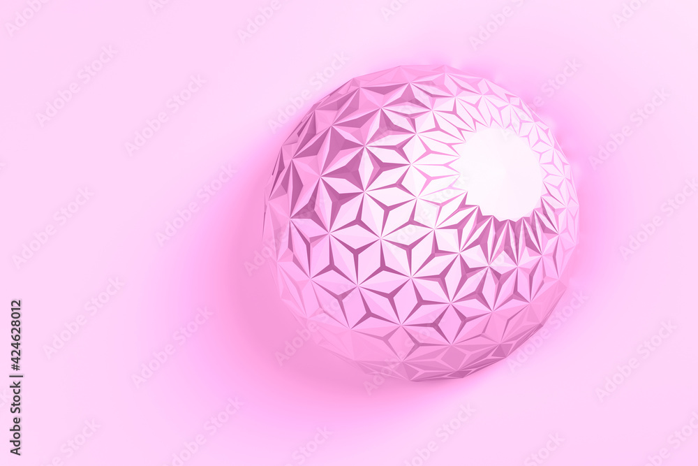 Abstract creative modern metal pink and white 3D three-dimensional sphere background with collapsing into many different triangles around the layer. 3d illustration. Abstract creative modern metal pink and white 3D three-dimensional sphere background with collapsing into many different triangles around the layer. 3d illustration.