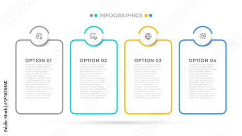 Vector infographic label design with 4 options, steps or processes. Business thin line concept with icons and  rectangle editable.