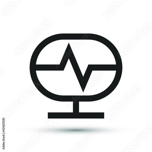 A cardiograph icon vector medical element for trendy design. Simple pictogram for mobile concept and web apps. Vector line medicine heart beat computer icon isolated on a white background.