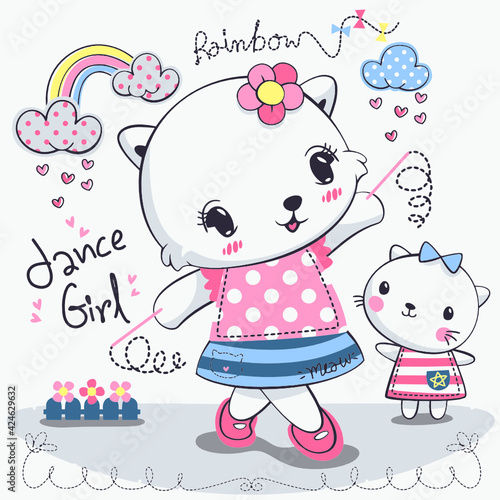 cartoon cute cat girl sister wearing