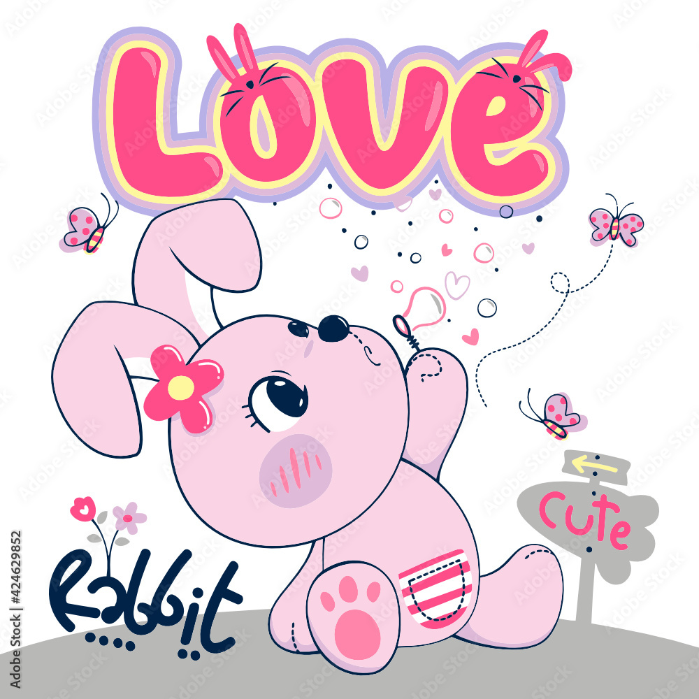 cute cartoon rabbit girl blowing bubbles cute cartoon rabbit girl blowing bubbles