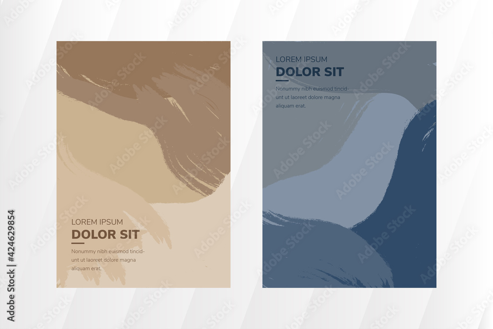 set of modern grunge brush design templates, invitation, banner, art vector cards design in pastel shades. Blue and brown colors with vertical layout.  