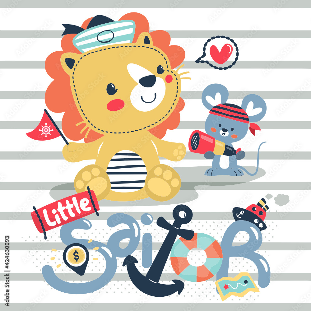 Fototapeta premium cute lion rat sailor costume sitting
