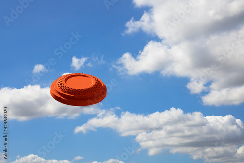 Clay disc target shooting flying on the blue sky , Clay pigeon targets