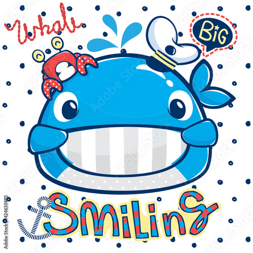cute smiling whale wearing captain hat