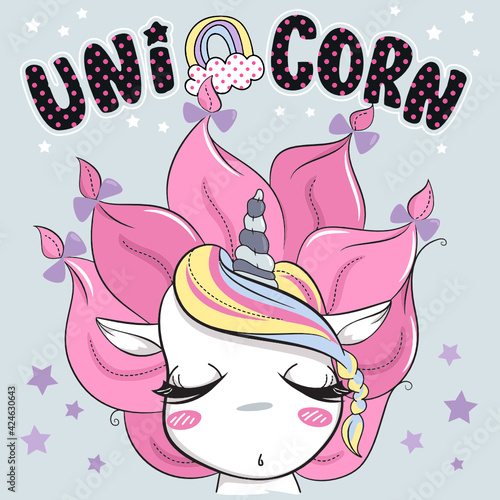 cute unicorn girl cartoon bows on