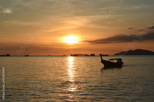 landscape of sunset on sea from Lipe island travel location in Thailand