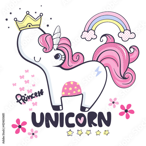 cute unicorn girl princess crown on