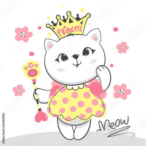 princess cat wearing crown holding magic