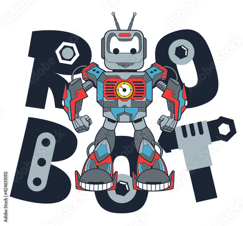 Smart robot cartoon isolated on white