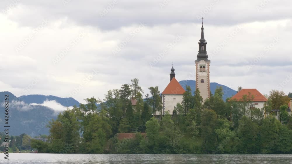 Bled island landscape with Pilgrimage Church of the Assumption of Maria on Bled lake, Bled, Slovenia Bled island landscape with Pilgrimage Church of the Assumption of Maria on Bled lake, Bled, Slovenia