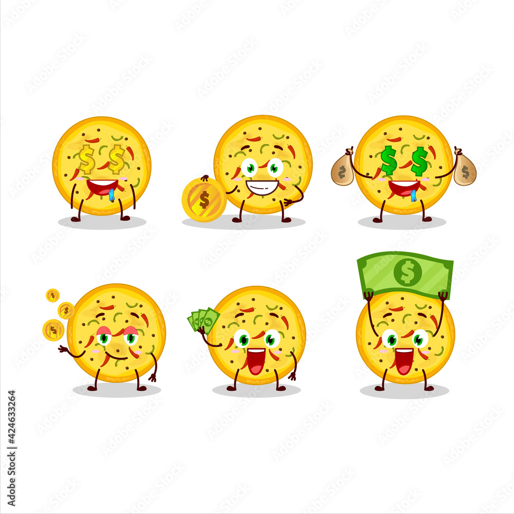Mexican pizza cartoon character with cute emoticon bring money Mexican pizza cartoon character with cute emoticon bring money